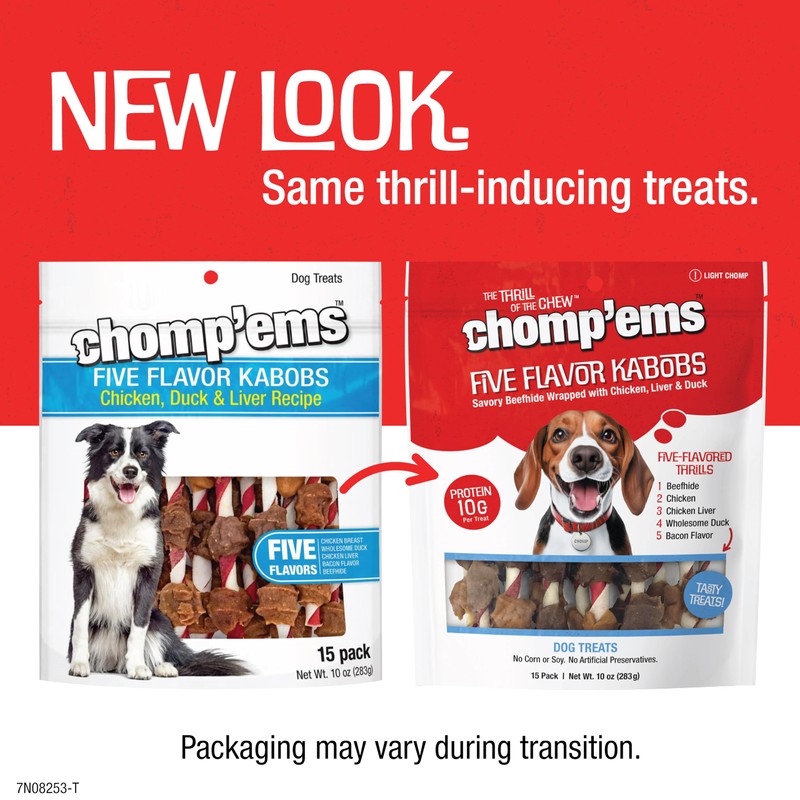 CHOMP 'EMS Five Flavor Kabobs Dog Treats - Beefhide Chewstick