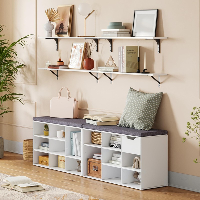 DINZI LVJ Shoe Storage Bench with Cushion, Cubby Shoe Rack