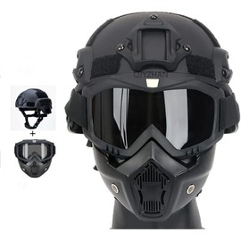 Mich Airsoft Helmet and Mask, with Side Rail for NVG Mount with Removable and Adjustable Goggles, CS Helmet Set