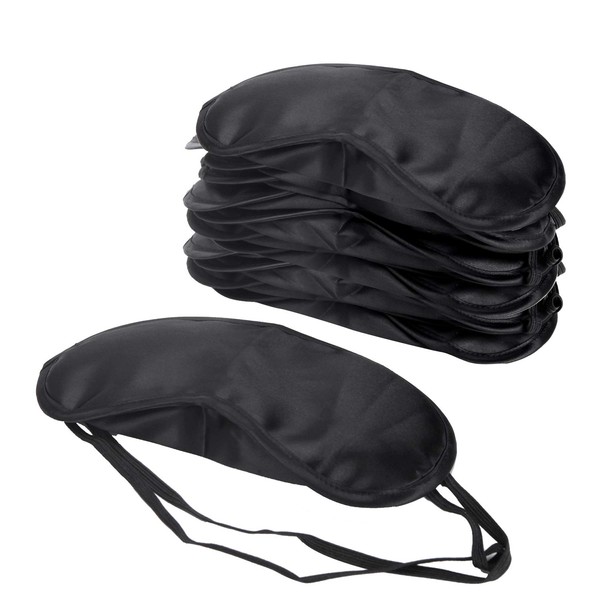 Senkary 12 Pack Blindfolds Sleep Mask Eye Mask Satin Fabric Sleeping Eye Shades Bulk with Nose Pad for Women Men, Black