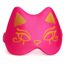 Cute Silk Sleep Mask Cat Eye mask for Sleeping Embroidered Adjustable Oversized Eye Cover Egyptian Bastet Blindfold with Gift Box（Divine Fuchsia-Elastic Strap）