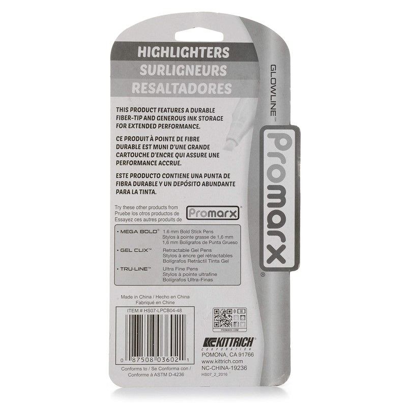 Promarx Pocket Stick Highlighters, Assorted Colors, 4 Count (HS07-LPCB04-48)