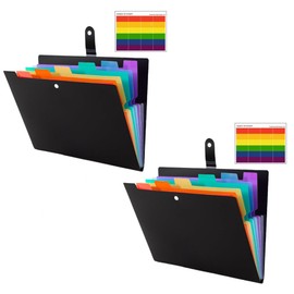 CRRONG 2Pcs Accordion Folder Black Expanding File Folder 13 Pockets Document Organizer Binder Folders with Pockets for School Supplies Office, HC041