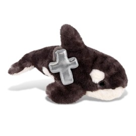 DolliBu Wild Killer Whale Small Stuffed Animal with Silver Cross Plush - Religious Baptism Gifts for Boys and Girls, Dedication Christening Gifts Plush Prayer Toy Healing Stuffed Animal - 5 Inch