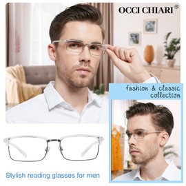 OCCI CHIARI Large Reading Glasses Men 1.75 Strength Stylish Readers Clear lenses 100 125 150 175 200 225 250 300 350 400 500 600 (Clear)