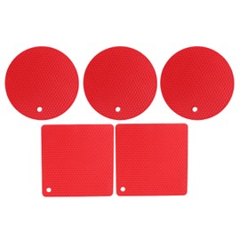5Pcs Silicone Trivet Mat Square Round Honeycomb Hot Pad Non Slip Heat Resistant for Hot Plate Pans Kitchen Pots Red