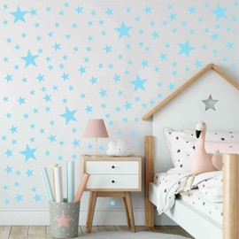 DXLING 174pcs Mixed Size Star Wall Stickers Home Decor Bedroom Removable Nursery Wall Decals Kids DIY Art Decal Gold White Black Star Wall Sticker JW343 (Canal Blue)