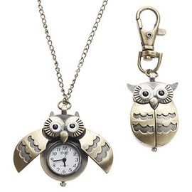 FENKOO Unisex Bronze Owl Analogue Quartz Watch for Necklace or Keyring, bronze