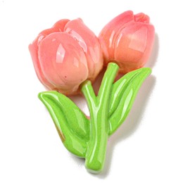 LiQunSweet 100 pcs Pink Tulip Flower Theme Resin Cabochons Spring Floral Elegant Flatback Charms for DIY Jewelry Scrapbooking Embellishments Craft Bag Shoe