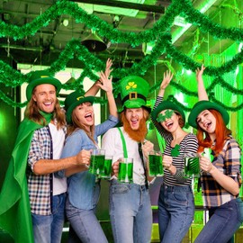 66ft St. Patrick's Day Tinsel Garlands with Green Shamrock Pattern -Thick, Dense and Cuttable - Shiny Metallic Garlands for Window Wall Tree Decorations Irish Party Supplies