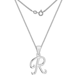 Tuscany Silver Rhodium Plated 0.004 ct Diamond Initial R Pendant on Curb Chain of 46 cm/18-inch
