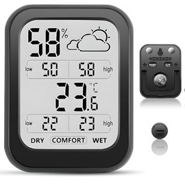 Termómetro Higrómetro Digital, Monitor de Temperatura y Humedad para Interior Exterior con Pantalla LCD Grande, Conmutable, Termómetro de Habitación  
