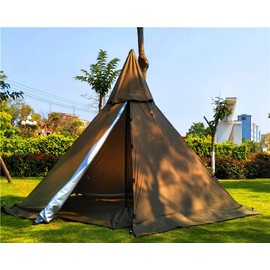 Latourreg Portable Waterproof Camping Pentagonal Teepee Tent Outdoor Camping Pyramid Tipi Tent with Stove Hole