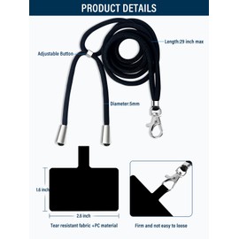 BFSD·DM Universal Cell Phone Lanyard,Crossbody Lanyard with Adjustable Nylon Neck Strap,Compatible with Every Mobile Phone(Black,White)
