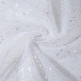 1.5m*1m Glitter Star Tulle Mesh Fabric White Sparkly Shiny Bling Glitter Material Cloth,Mesh Fabric for Stage Performance Costume