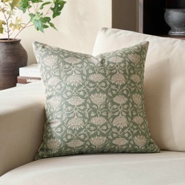 DOMVITUS Floral Pillow Covers 20x20 Decorative Throw Pillow Covers Floral Block Print Farmhouse Vintage Pillow Cover for Living Room Couch Bed Sage Green 1PC