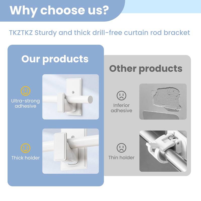 TKZTKZ No Drill Curtain Rod Brackets:Self Adhesive Curtain Rod Holders