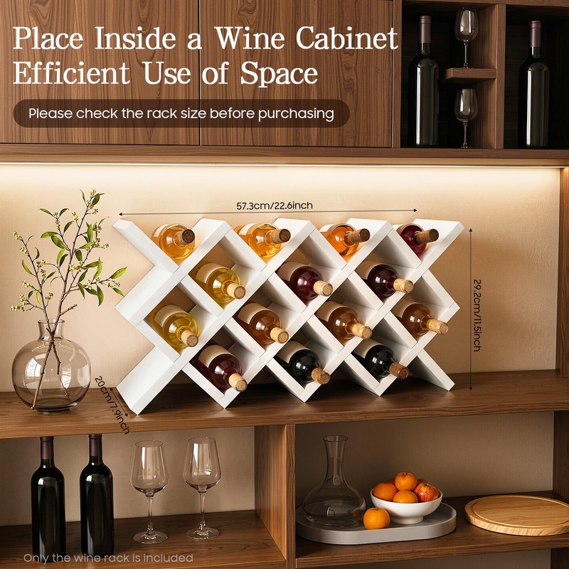 White Wine Rack for 10-Bottle, Wooden Wine Display Rack, Countertop