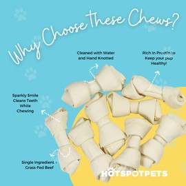 hotspot pets 4-5 Inch Rawhide Dog Chew Bones - Choice of 10, 20, 30 Packs - from Grass Fed Brazilian Cows - Promotes Dental Hygiene and Good Behavior (20 Pack)