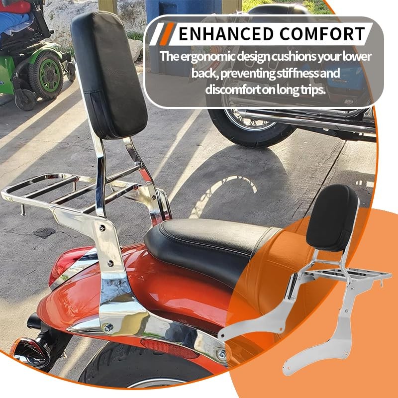 Comfortable Leather Backrest Sissy Bar + Luggage Rack Pad Compatible