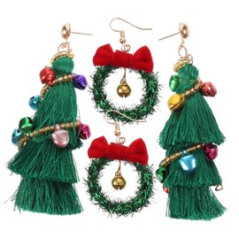 WOONEKY Christmas Bow Wreath Earrings Set Tassel Earrings 2 Pairs Silver for Women