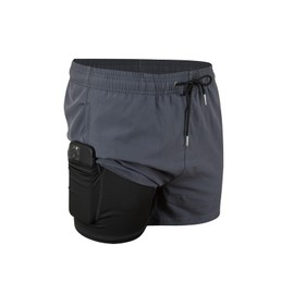 Mywu Mens Swim Trunks with Compression Liner 5 Inch Board Shorts Quick Dry Swimwear 2 in 1 Beach Shorts Bathing Suit Dark Grey