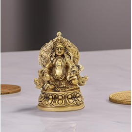 Purpledip Brass Statue Kubera (Hindu God of Wealth & Prosperity): Kuber Vaisravana Sarvanubhuti Idol in Pure Brass (12408)