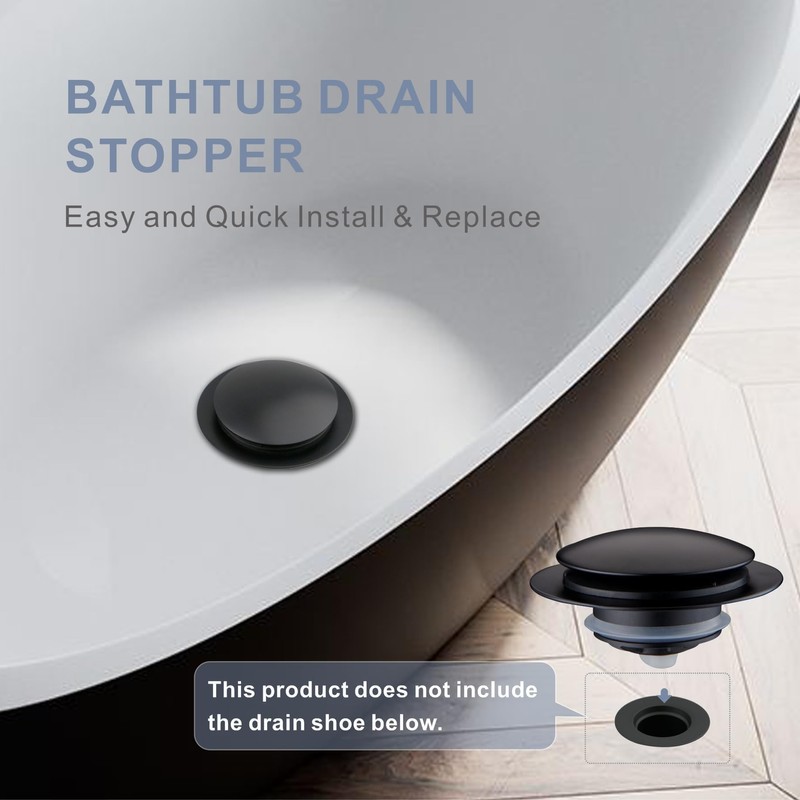 Matte Black Tub Drain Stopper, Hidrop Pop Up Universal Tub