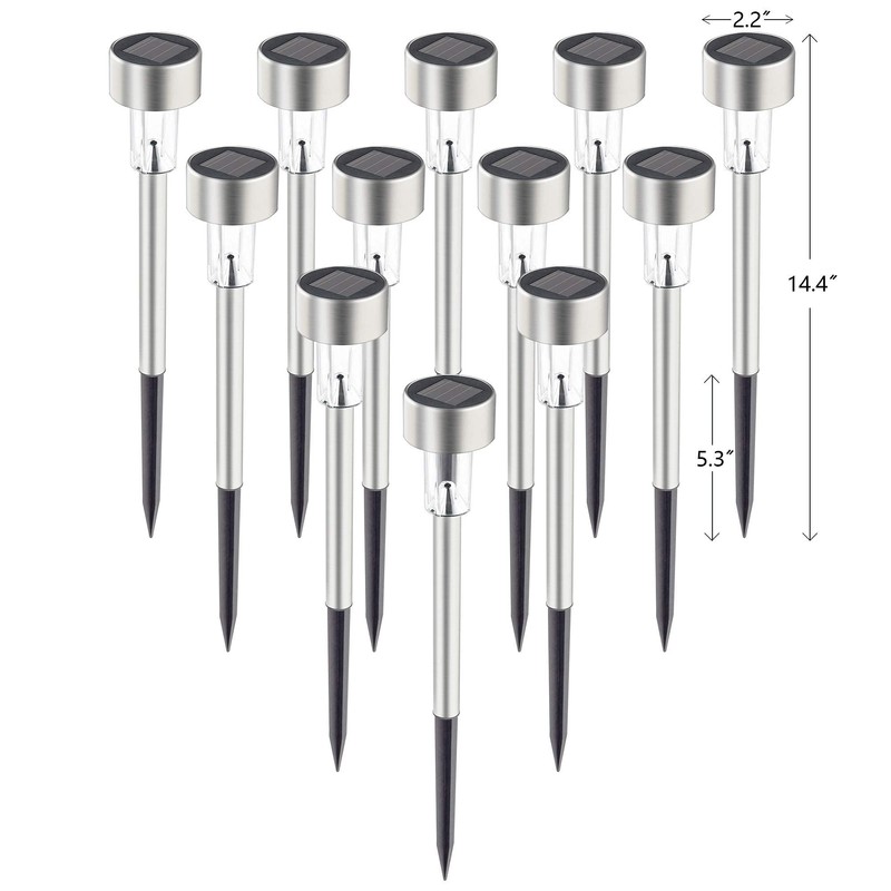 GIGALUMI Solar Pathway Lights, Stainless Steel IP44 Waterproof Auto On/Off