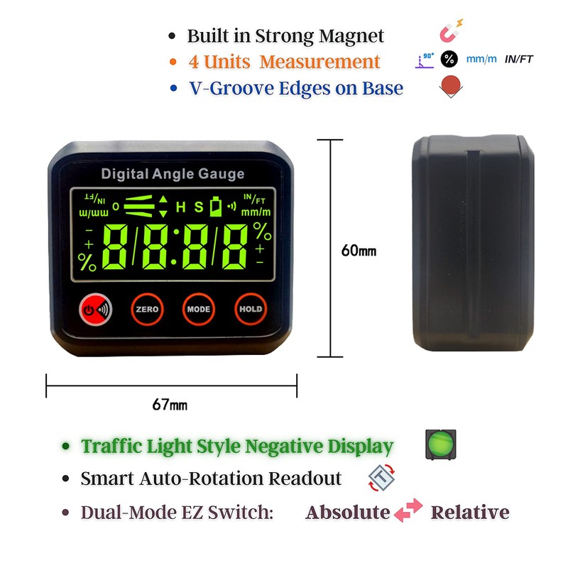 TerraKelvin Digital Angle Gauge/Level/Inclinometer Precision V-Groove with Magnetic Base Niveau