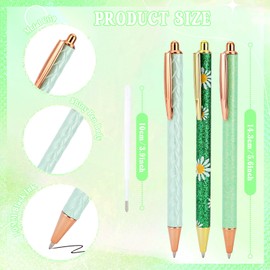 WY WENYUAN 8 Pcs Green Sparkly Pens for Women - Cute Glitter Ballpoint Pens with 10 Refills, Elegant Girl Pens for Office, School, Christmas & Graduation Gifts (Green Shimmering)