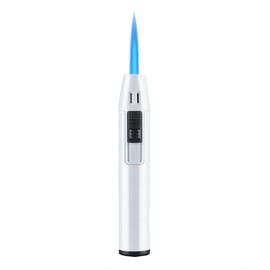 Mini Torch Lighter Windproof Jet Blue Flame Lighters Compact Portable with Gas Window Refillable Butane Torch for Candle Craft Outdoor BBQ Grill (Butane Not Included)(White)