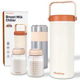 Momfree 22oz Portable Breast Milk Cooler for Breastmilk Storage, Liquid Gold Saver 360° Cooling Keeps Milk Fresh for 24 Hours, Larger Capacity Breastmilk Chiller with 2pcs Bottles for Outdoor Mom