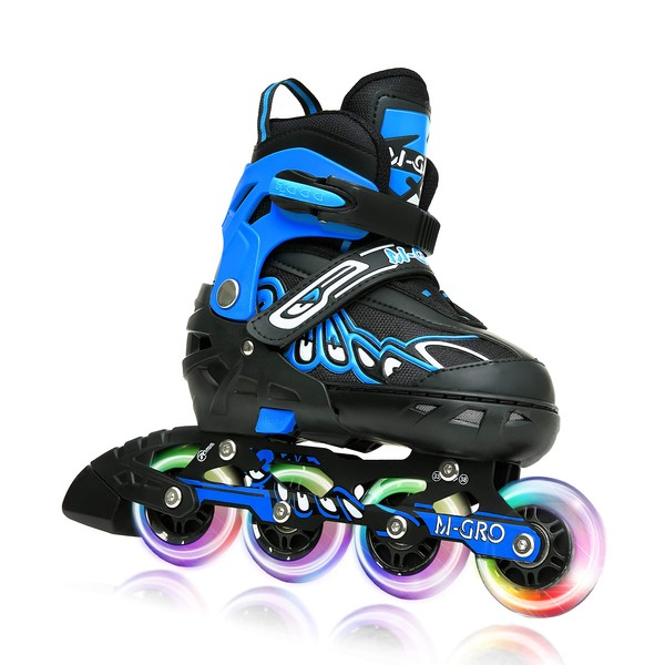 M-GRO Adjustable Inline Skates Kids Girls Boys Ages 6-12 with Light Up Wheels，Outdoor Roller Blades Adult Women and Men