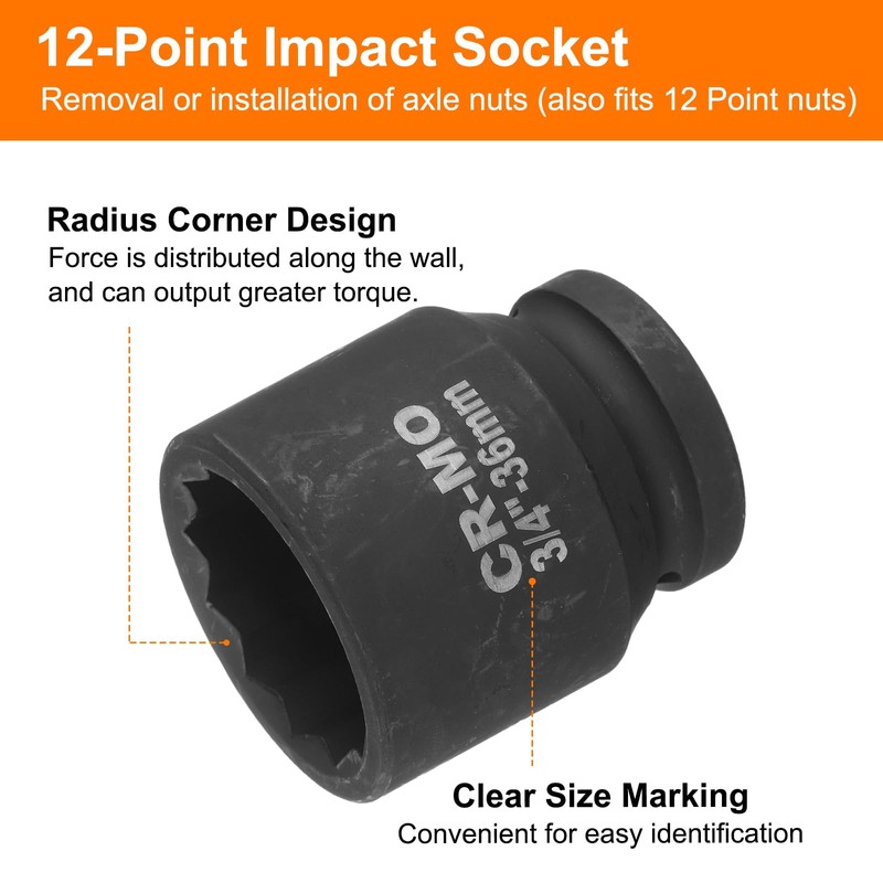 sourcing map 3/4-Inch Drive 12 Point Impact Socket 36mm Metric