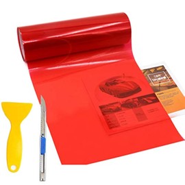 KOMAS 12” X 48” Tint Vinyl Film Sticker Sheet Roll for Car Headlight, Tail Lights, Fog Lights with Squeegee + Cutter (Glossy Red)