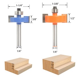 Sinoprotools 2PCS Rabbet Router Bit&Bearing Set,1/4-Inch Shank T-Slot Rabbet Router Bits，Multi-Rabbet Set with Interchangeable 5Bearings 3/8",1/2",5/8",3/4",7/8",1-1/8",1/2-Inch Height