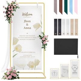 Wedding Welcome Sign Stand Holder - Adjustable Easel for Wedding Signs Stand & Seating Charts, Metal Easel Stand for Sign Reception Display, Gold Welcome Hanging Sign Holder for Party, Events