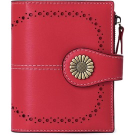 Small Womens Wallet Leather Bifold Card Holder RFID Blocking with Zipper Coin Pocket - Color: 3-Red
