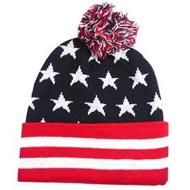 Altis Apparel USA American Flag Stars & Stripes Winter Knit Pom Style Beanie Cap (Pom Star Stripes)