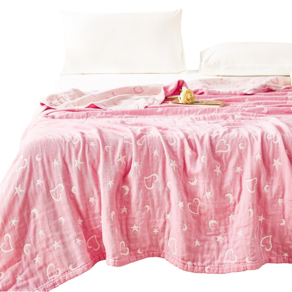 MEJU Love Star Moon Pink Heart All Season Blanket Decorative