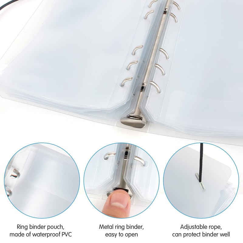 A6 Ring Binder Notebook with 20Pcs Plastic Binder Envelopes Binder
