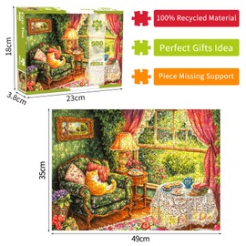 Cozy Time 500 Piece Jigsaw Puzzles for Adults Cat Books Tea Jigsaws for Adults 500 Pieces Puzzle