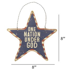 Patriotic Star Hanging Ornament, Farmhouse Americana Decor, Rustic Wall Decorations by Christmas Market Ornaments - One Nation Under God (Oversized 8")