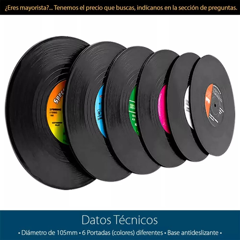 Mercader Digital 3 Pzs Set 6 Posavasos Disco Vinil Vintage
