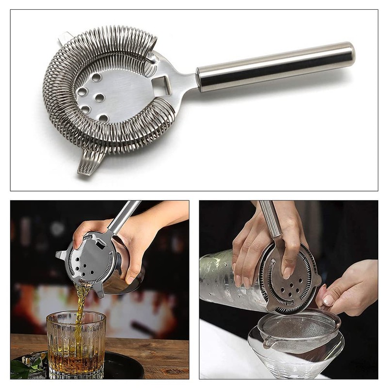 Cocktail Strainer Silver Stainless Steel Bartender Strainer with Wire Spring