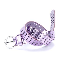 Peppercorn Kids Young Girls Shiny Mettalic Stars Perforated Leather Belt (Size 4-7Y, Purple)