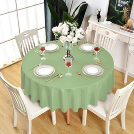 KAIPHO Sage Green Round Tablecloth - Waterproof Stain Resistant Wrinkle Free Table Cloth, 210GSM Polyester Washable Wipeable Table Cover for Party, Banquet, Indoor and Outdoor (90 inch, Circle)