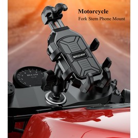 BRCOVAN Motorcycle Fork Stem Phone Mount Holder with Vibration Dampener, Heavy Duty Cellphone Cradle Fit Stem Tubes 12mm-25.4mm in Diameter, Adjustable for 5.4-6.9'' Smartphone