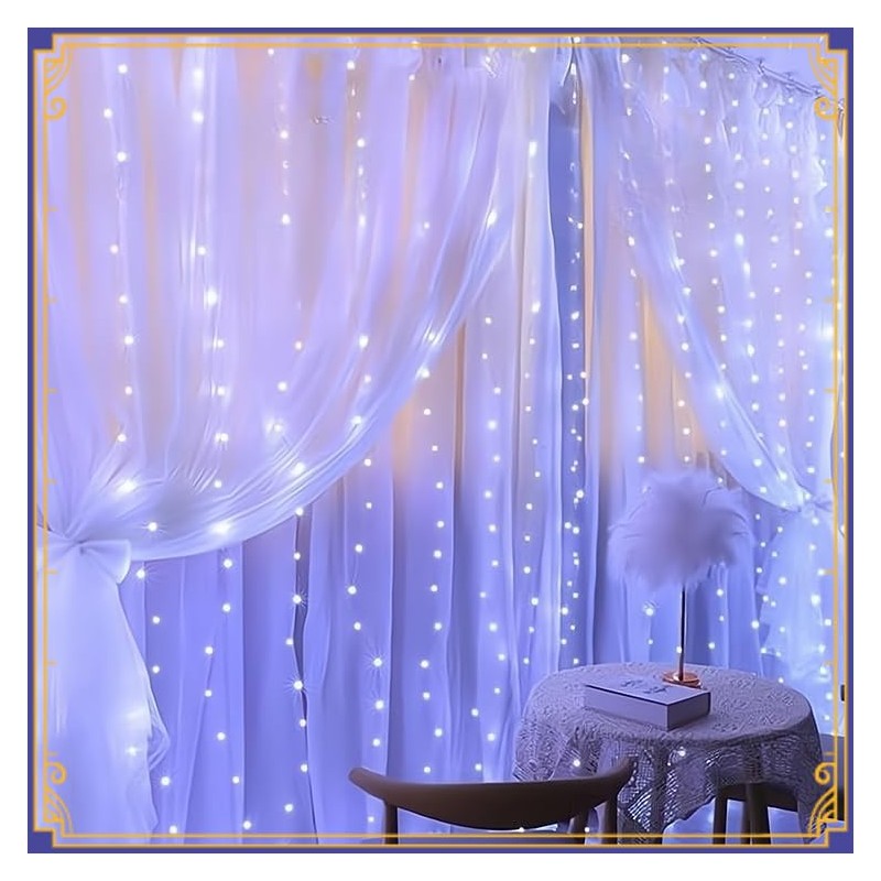 100 LED White Curtain Light for Party/Wedding/Festival/Christmas,Window Blinking String Light